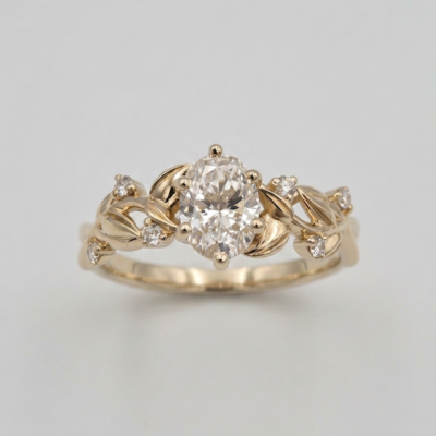 Pierścionek Asteria żółte złoto 0.585 z brylantami laboratoryjnymi 0.70ct+0.09ct