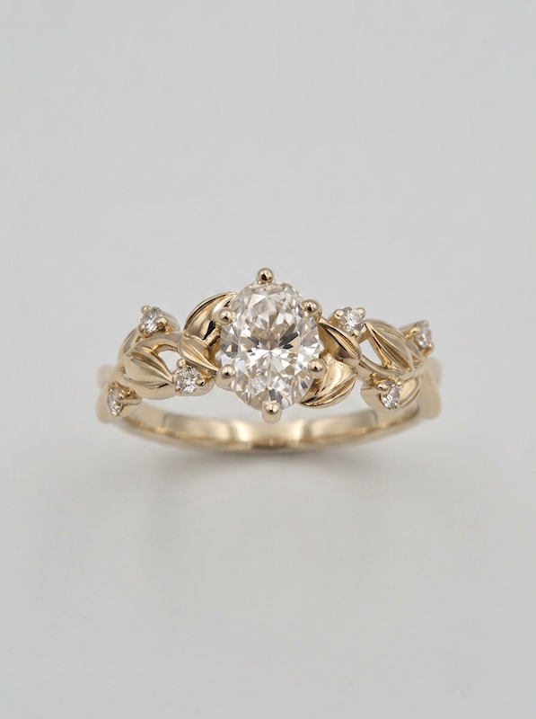 Pierścionek Asteria żółte złoto 0.585 z brylantami laboratoryjnymi 0.70ct+0.09ct
