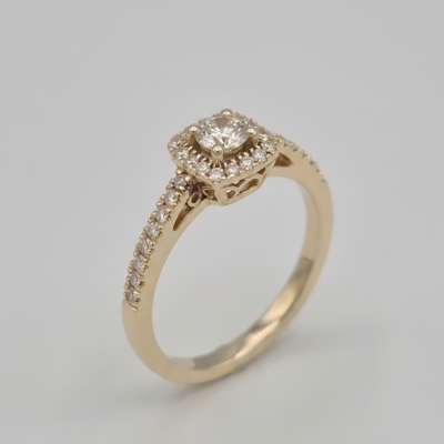 Pierścionek Asteria żółte złoto 0.585 z brylantami naturalnymi 0.17 ct i 0.14 ct