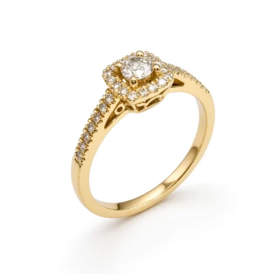 Pierścionek Asteria żółte złoto 0.585 z brylantami naturalnymi 0.17 ct i 0.14 ct
