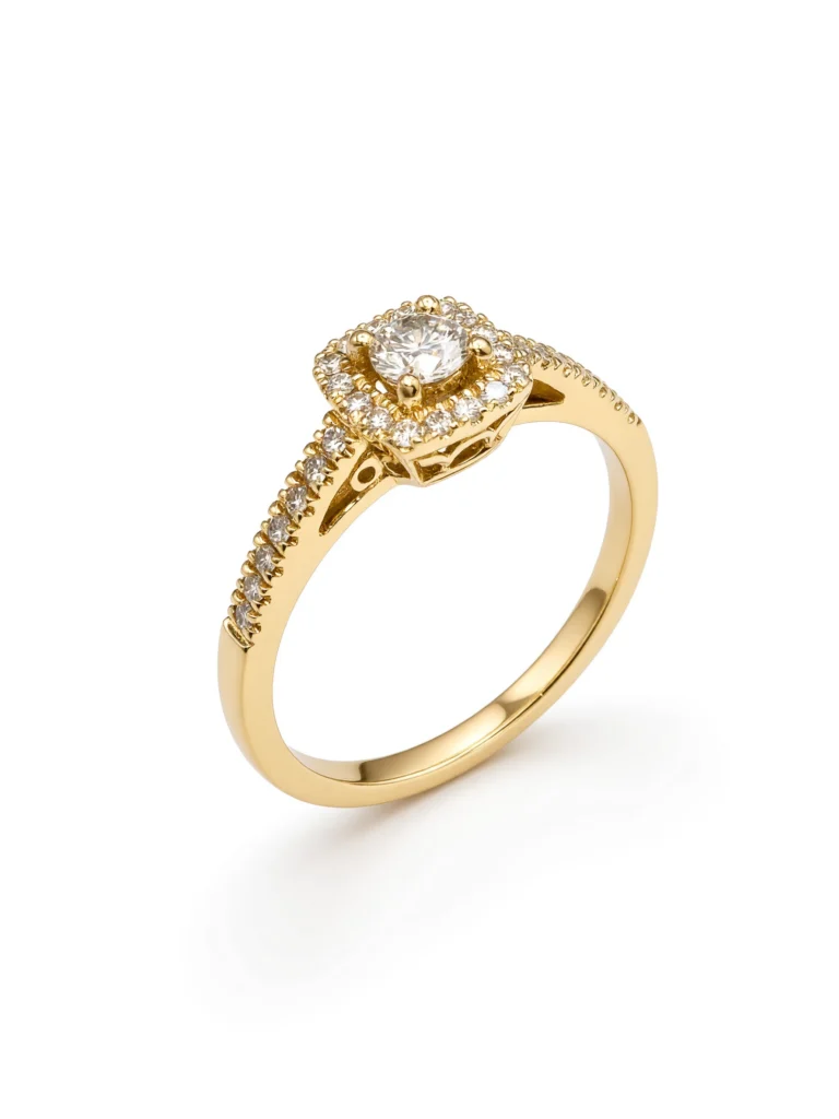 Pierścionek Asteria żółte złoto 0.585 z brylantami naturalnymi 0.17 ct i 0.14 ct