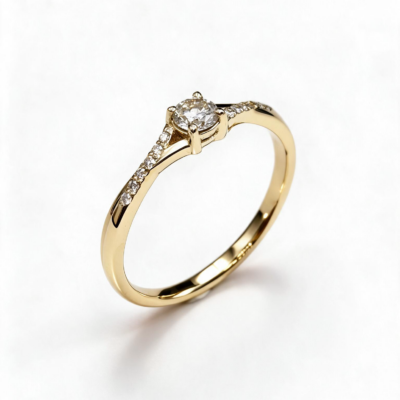 Pierścionek Harmonia żółte złoto 0.585 z brylantami naturalnymi 0.21 ct i 0.06 ct