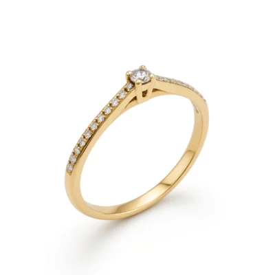 Pierścionek Harmonia żółte złoto 0.585 z brylantami naturalnymi 0.10 ct + 0.06 ct