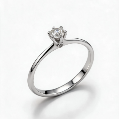 Pierścionek Afrodyta białe złoto 0.585 z brylantem naturalnym 0.18 ct + boczne 0,02 ct.