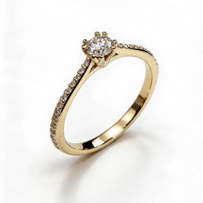 Pierścionek Harmonia żółte złoto 0.585 z brylantami naturalnymi 0.25 ct i 0.14 ct