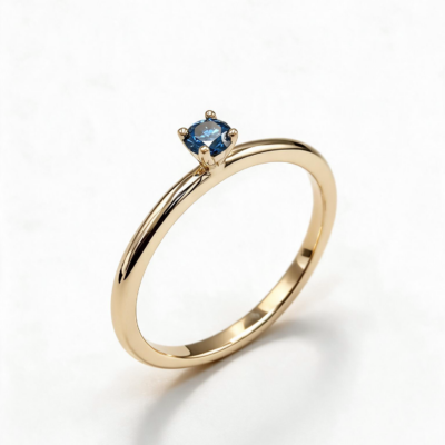 Pierścionek Afrodyta żółte złoto 0.585 z niebieskim diamentem naturalnym 0.14ct