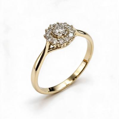 Pierścionek Asteria żółte złoto 0.585 z brylantami 0.18 ct i 0.12 ct