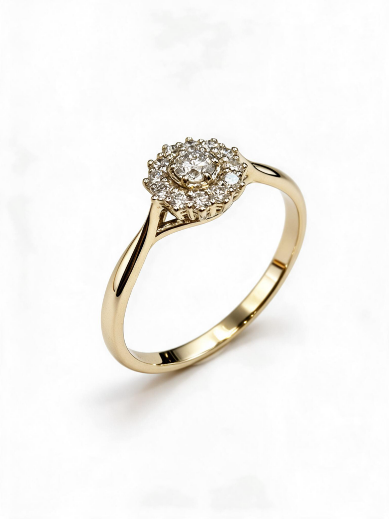 Pierścionek Asteria żółte złoto 0.585 z brylantami 0.18 ct i 0.12 ct