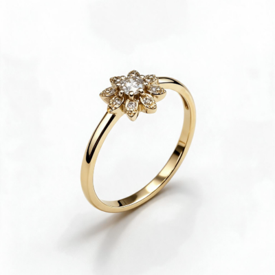 Pierścionek Asteria żółte złoto 0.585 z brylantami 0.12 ct i 0.04 ct