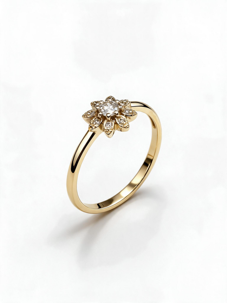 Pierścionek Asteria żółte złoto 0.585 z brylantami 0.12 ct i 0.04 ct