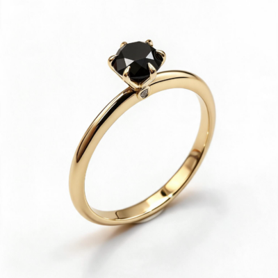 Pierścionek Afrodyta żółte złoto 0.585 z czarnym diamentem naturalnym 0.70 ct i brylantami 0.02 ct